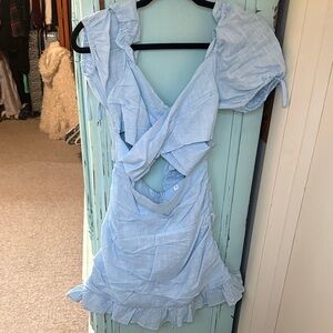 Sky Blue Ruffled Tie-Front Dress